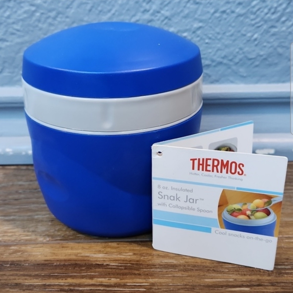 NWUT Thermos 8 oz Blue Gray Insulated Snak Snack Jar Collapsible Spoon